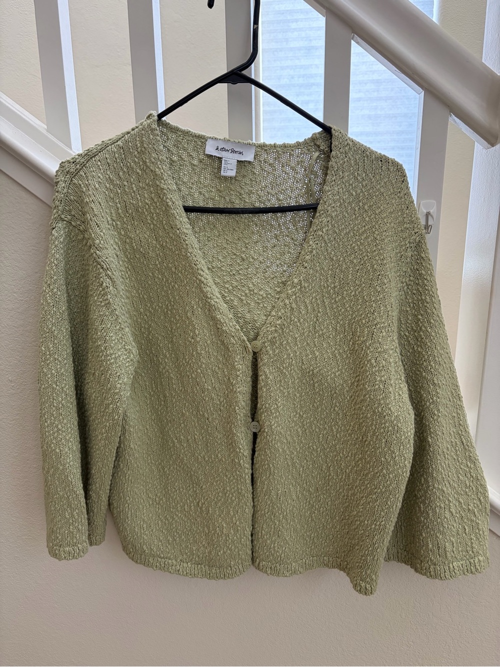 & Other Stories Light Sage Bouclé V-Neck Button Cardigan - Picture 3 of 7